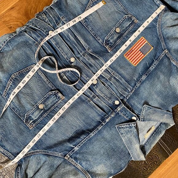 Polo Ralph Lauren Sportsman Distress Patch Trucker Jean Jacket Big 4X USA FLAG - Picture 13 of 15